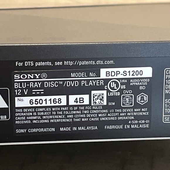 Tested Works Sony BDP-S1200 Blu Ray Disc DVD Player w/ Remote & Power Cord - Picture 5 of 5